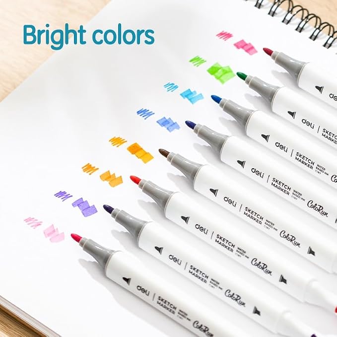 Deli C187-12 ColoRun Sketch Markers with Slim Triangular Barrel Set 12-Pieces