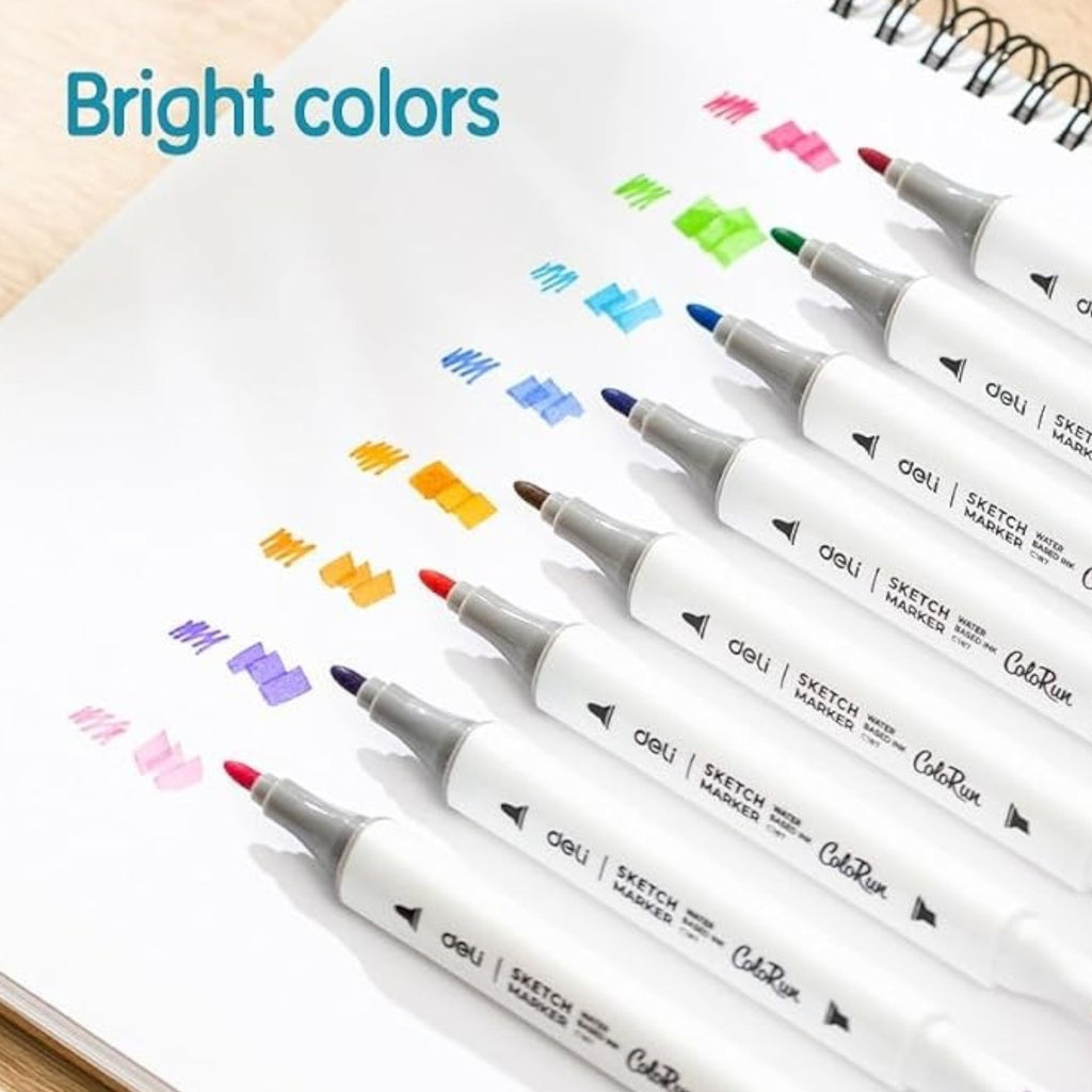 Deli C187-12 ColoRun Sketch Markers with Slim Triangular Barrel Set 12-Pieces