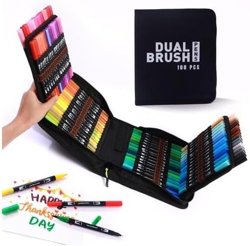 100 Brush Pens Dual Brush Fine Tip Drawing Pens