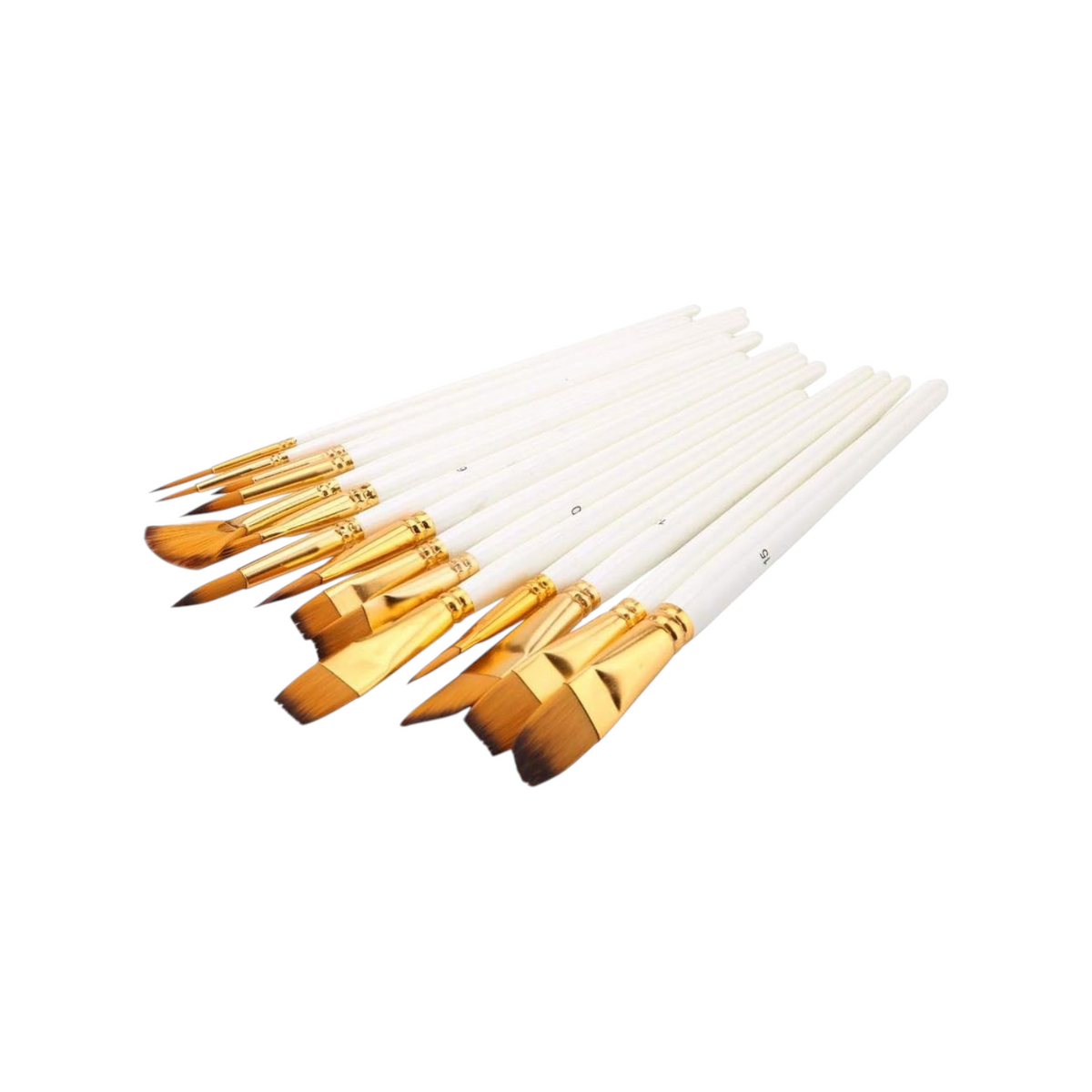 Elite Stationery House 17-piece artist paint brush set with white handles, gold ferrules, and nylon bristles