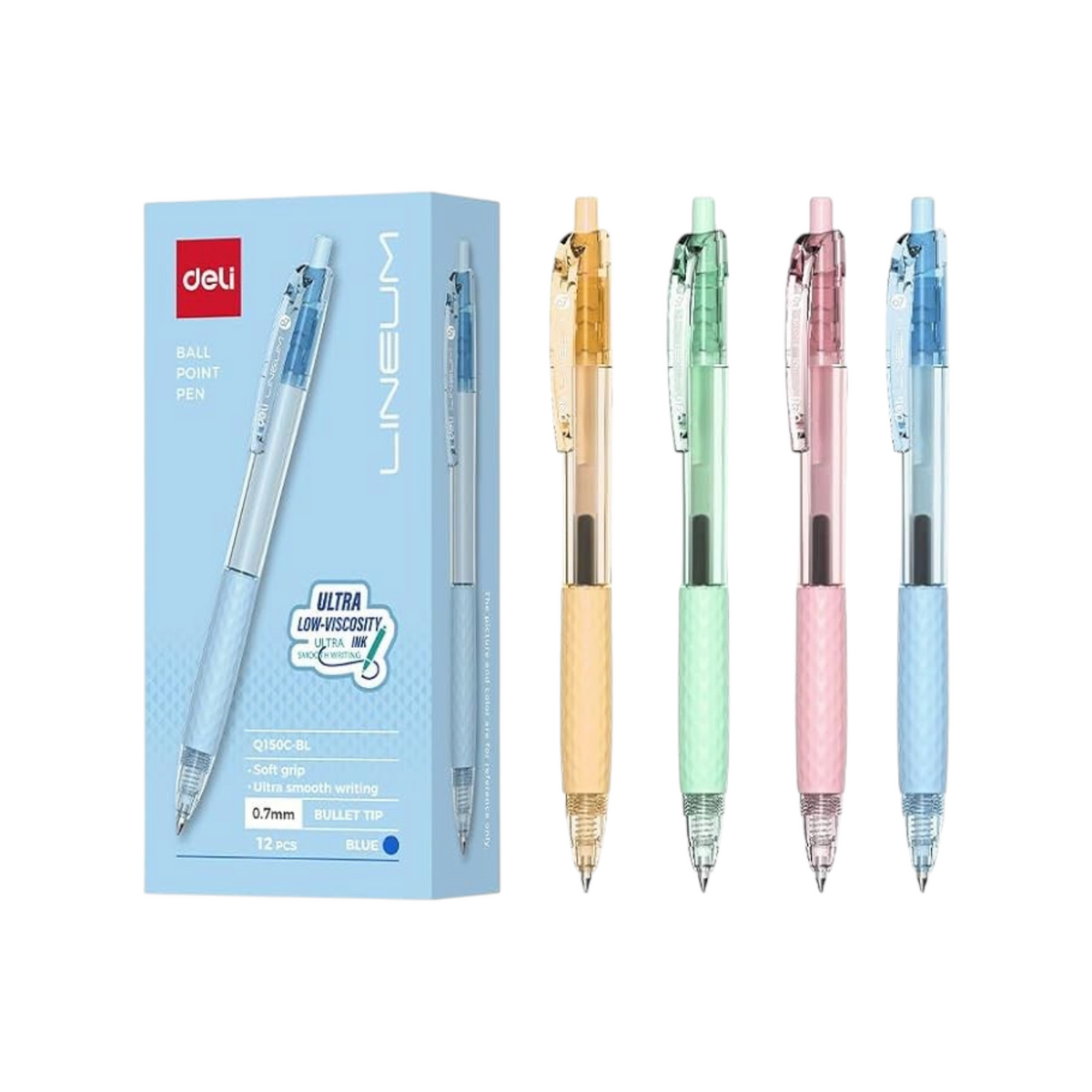 Elite Stationery House Deli 0.7mm ballpoint pens in pastel colours with ergonomic soft grips and blue ink