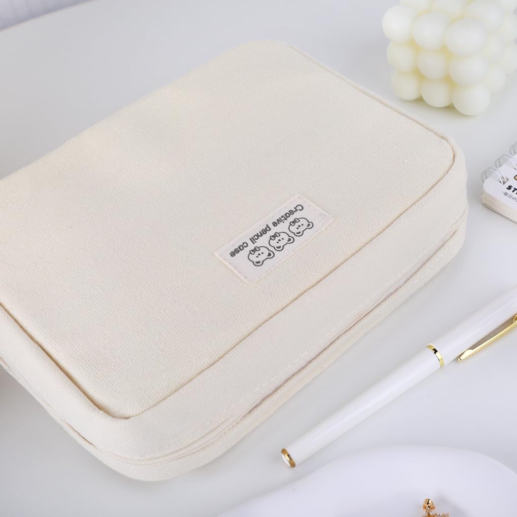 Wide Opening Pencil Case Pen Bag Pouch  Off-White