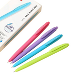 Elite Stationery House Deli Q53-BL ballpoint pens with vibrant multi-colored barrels and 0.7mm tips in a box