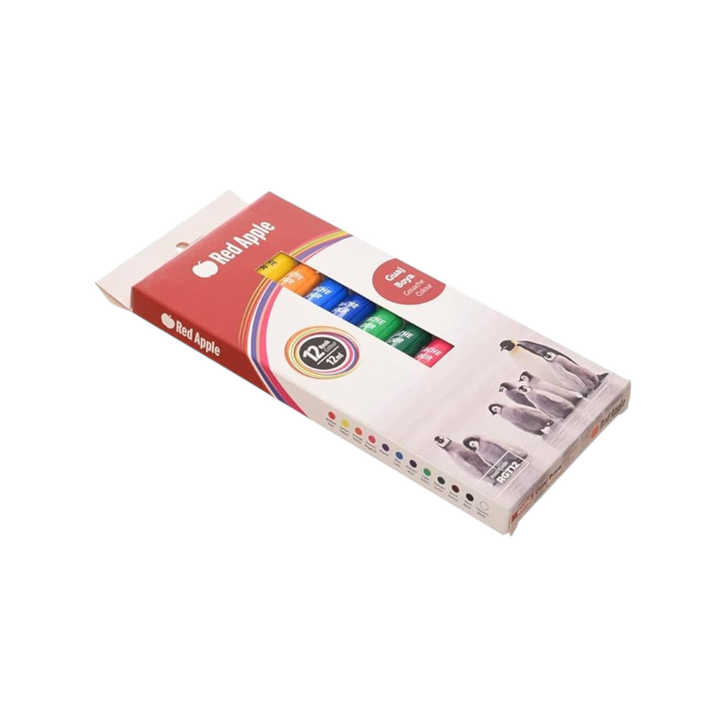 Elite Stationery House Red Apple 12-piece acrylic paint set in 12ml tubes for canvas, wood, and paper art projects.