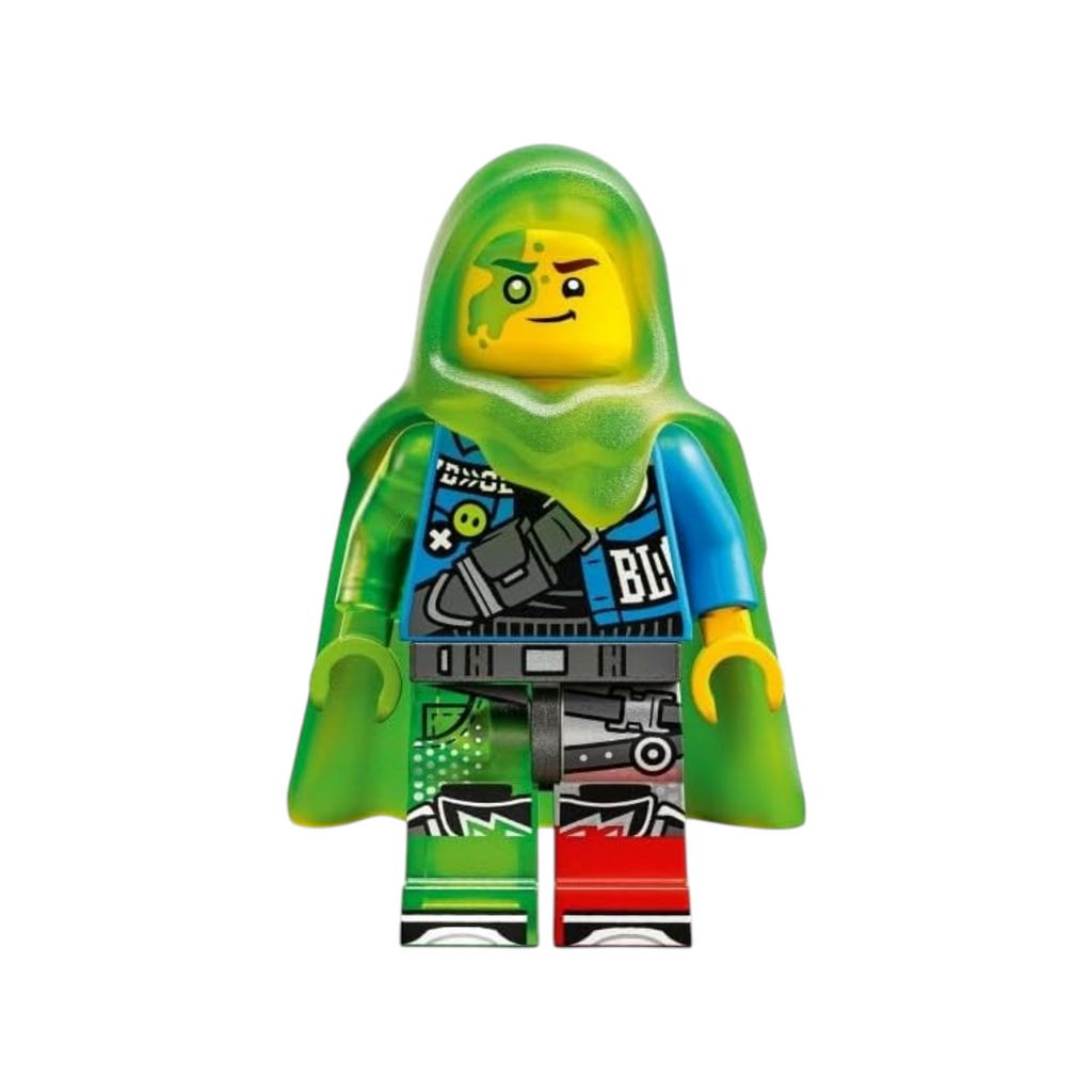 Elite Stationery House LEGO DREAMZzz Mateo minifigure with green translucent hood and detailed multi-colored outfit