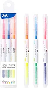 Deli  3-piece 2-point highlighter set, 6 colors
