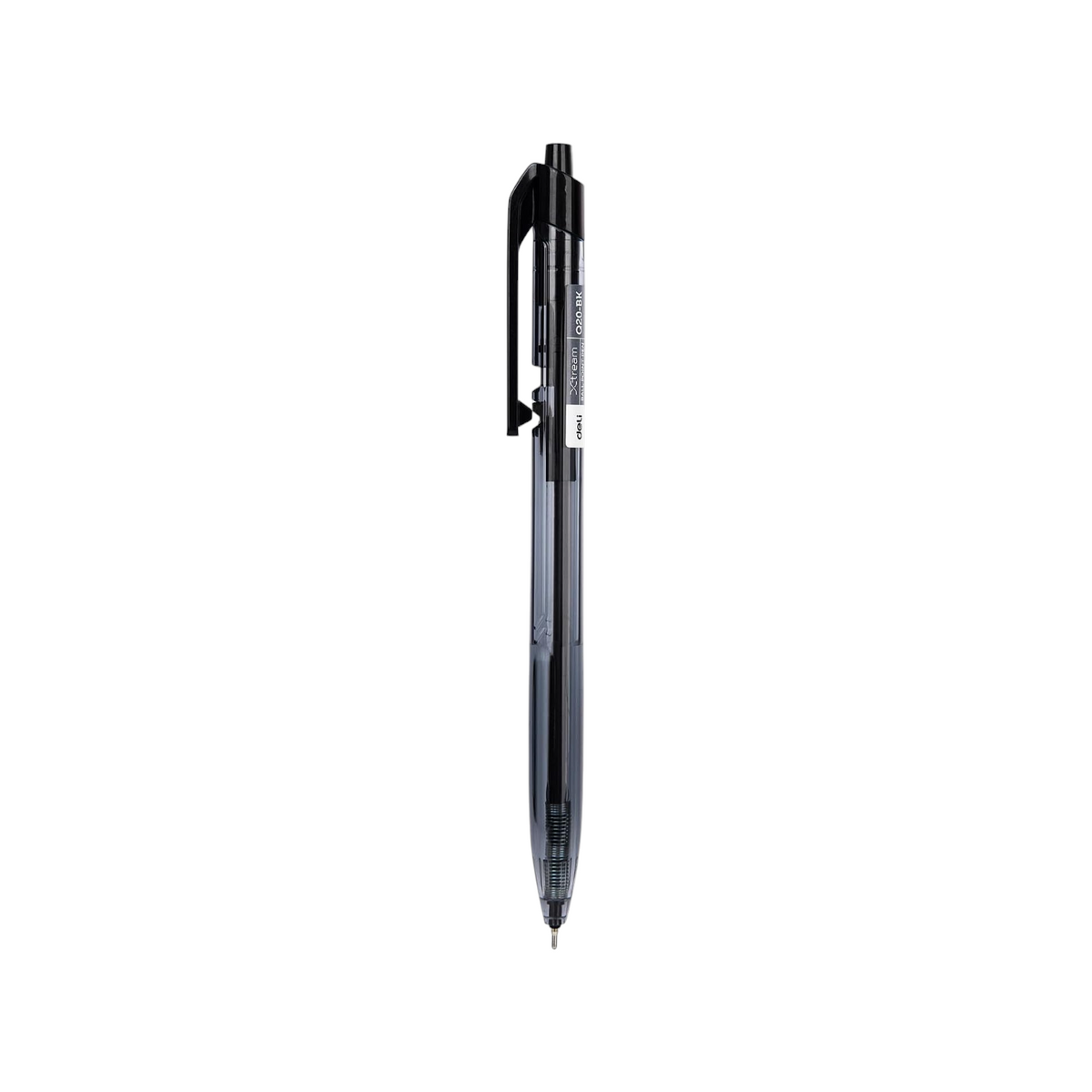 Elite Stationery House Deli Xtream 0.7mm black ballpoint pen with a sleek, ergonomic transparent barrel design.