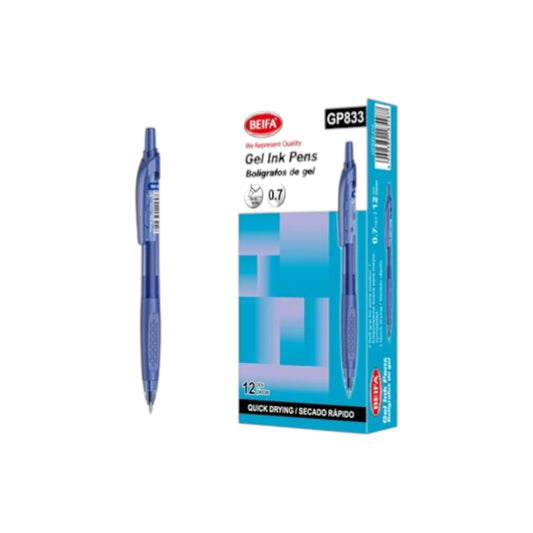 Beifa Quick-Drying Blue Gel Pen 0.7 mm with Spring – Model GP833-212