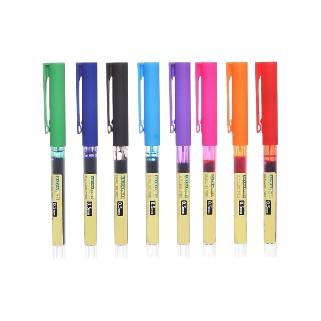 8 Disposable Roller Pen 0.5 mm Pack of 8 Colors - Multi Color