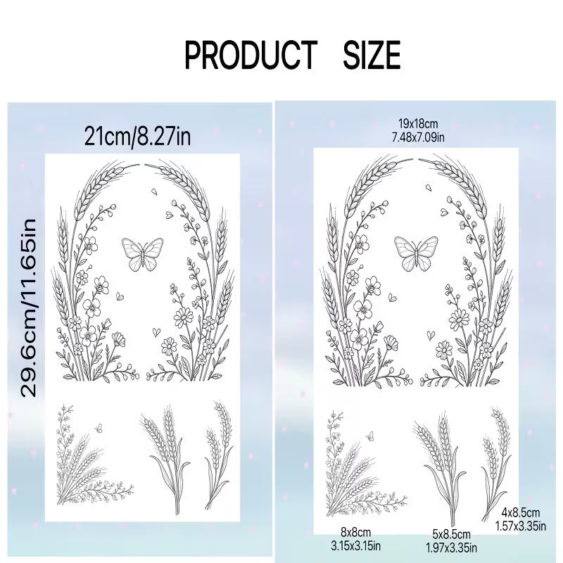 1 pc A4 Size Golden Autumn Wheat Flower Water-Soluble Embroidery Pattern, Transfer Paper for Hand Sewing,