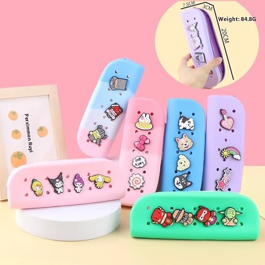 Silicone Pencil Case for Kids (Mulitcolors) – Waterproof   Cartoon Charms (Random 4pcs)