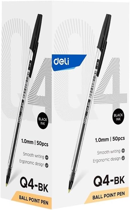 Deli EQ4-BK Ball Point Pen, 1.0 mm Bullet Tip, Black - 1 Pen