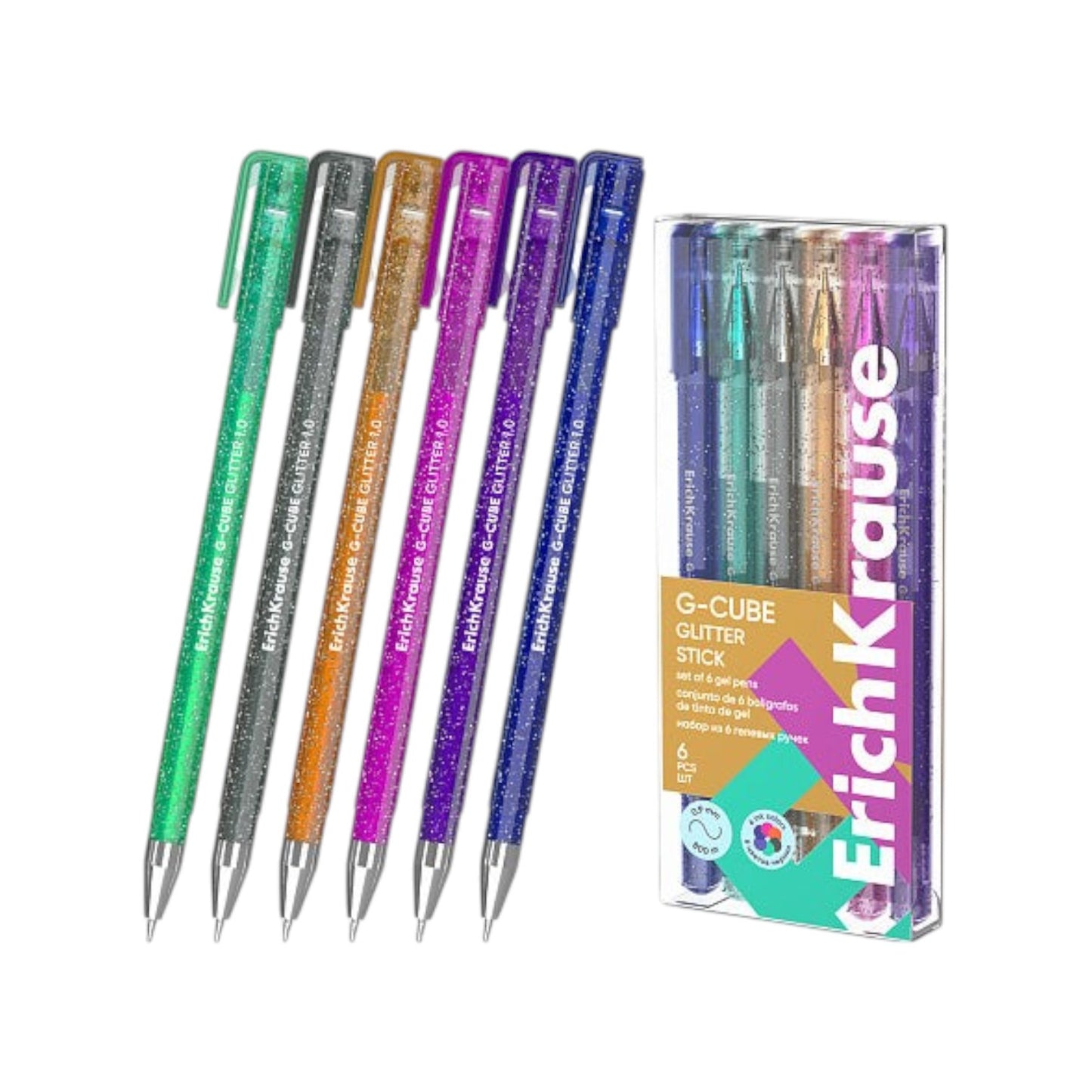 Set of 6 gel ink pens ErichKrause G-Cube Stick Glitter 1.0