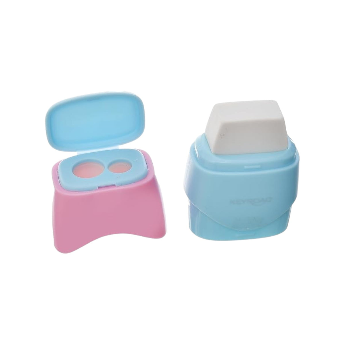 Keyroad Pastel Plastic Sharpener, 2 Holes, with Container and Eraser, Assorted Colors, Model KR972412