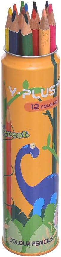 Y Plus Pc1704 Forest Triangle Colored Pencils In Metal Tube - Set Of 12, Assorted