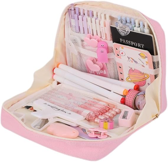 Wide Opening Pencil Case Pen Bag Pouch Pink
