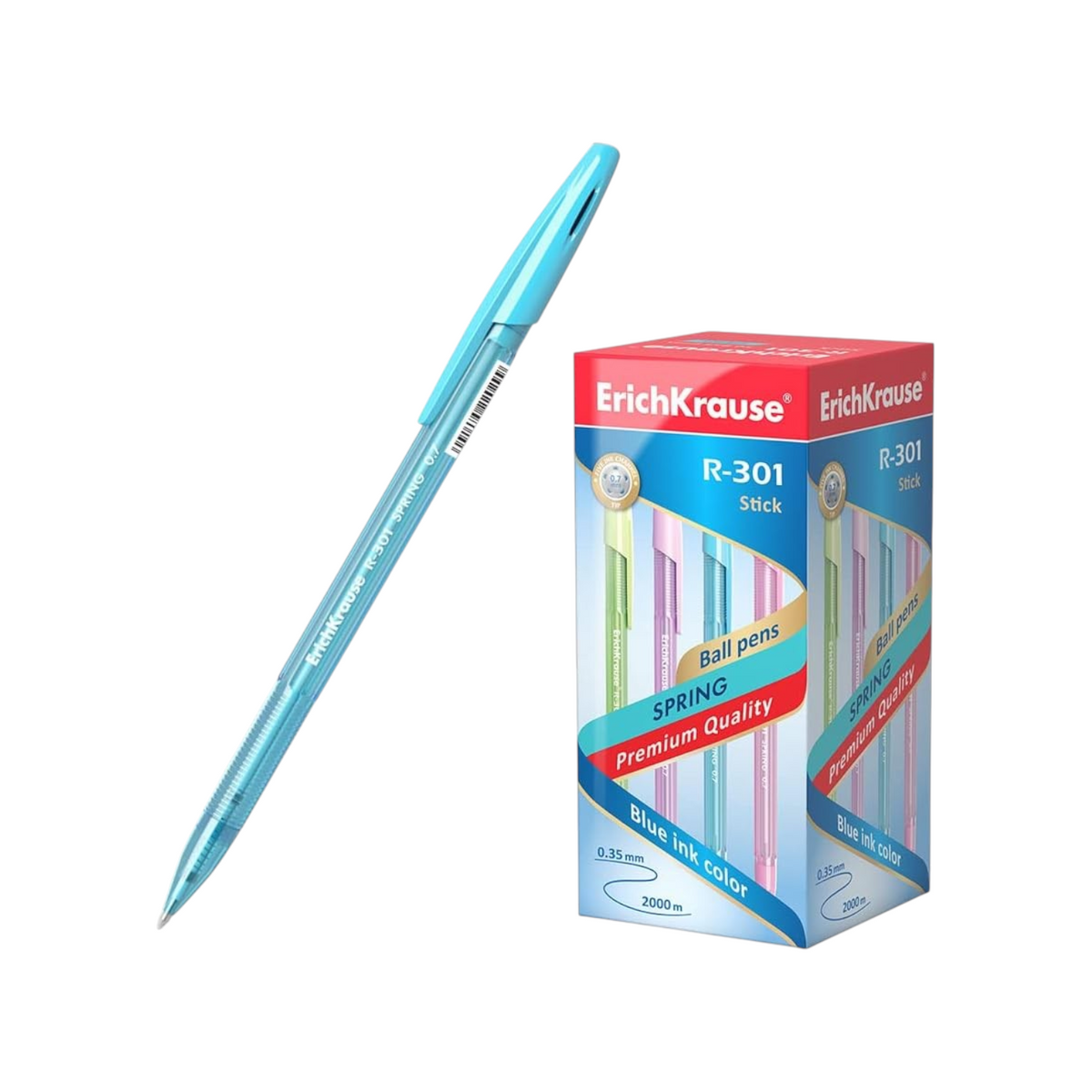 Erich Krause Ballpoint Pen 0.7 mm Blue EK R-301 Spring Stick translucent. colored case - 1 Pen