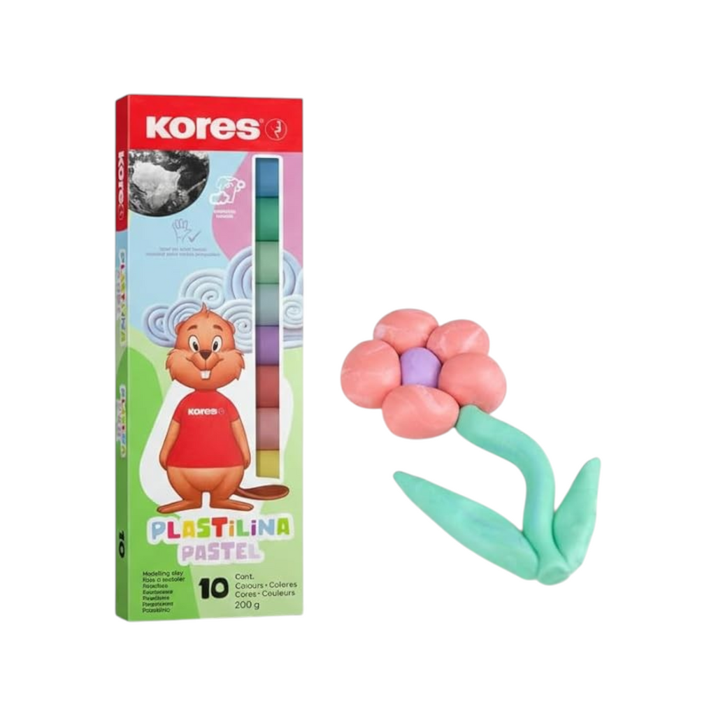 Elite Stationery House Kores Plastilina modelling clay set with 10 pastel colors and a flower sculpture