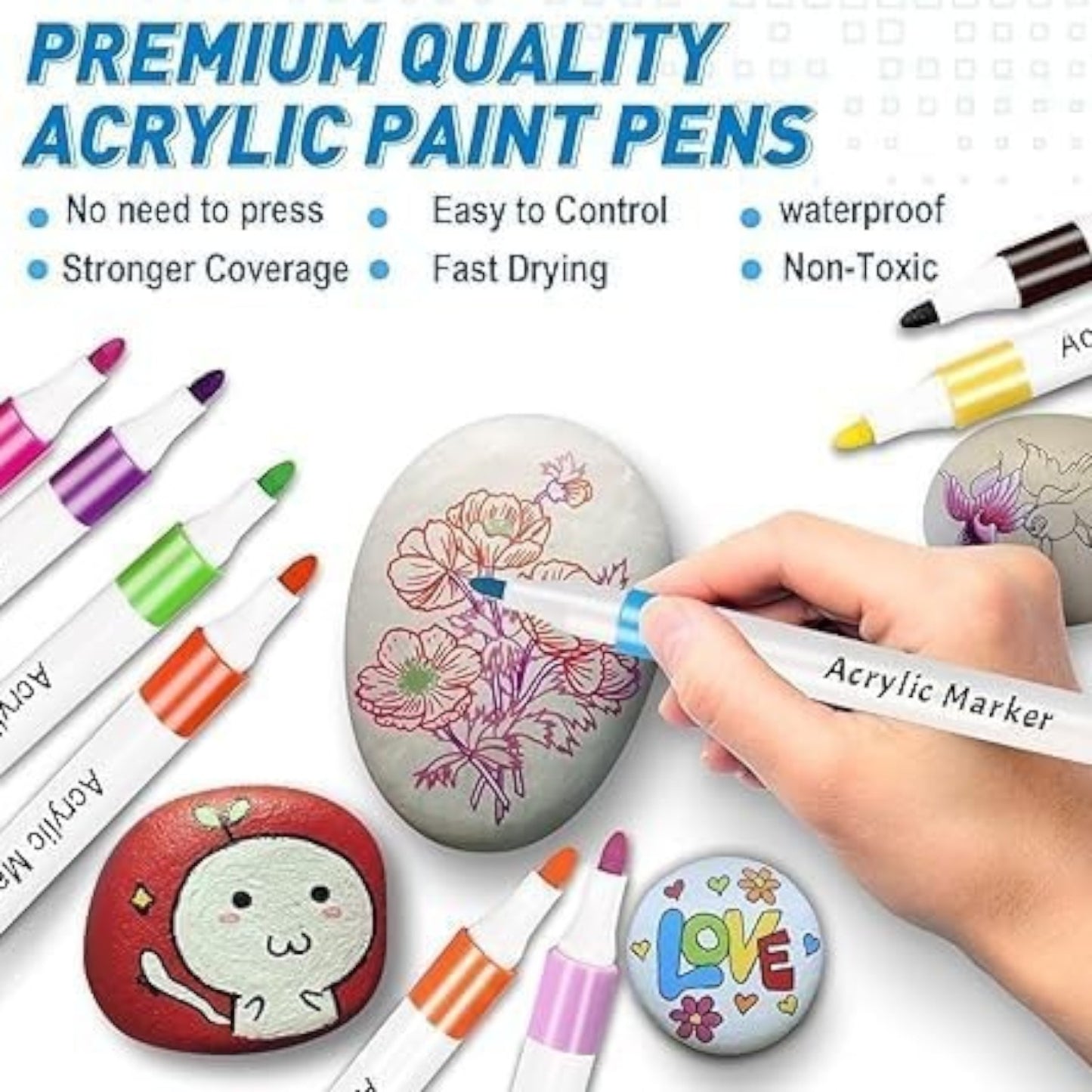 12 Pcs Acrylic Paint Markers Set  Non-Toxic, Water-Based Ink