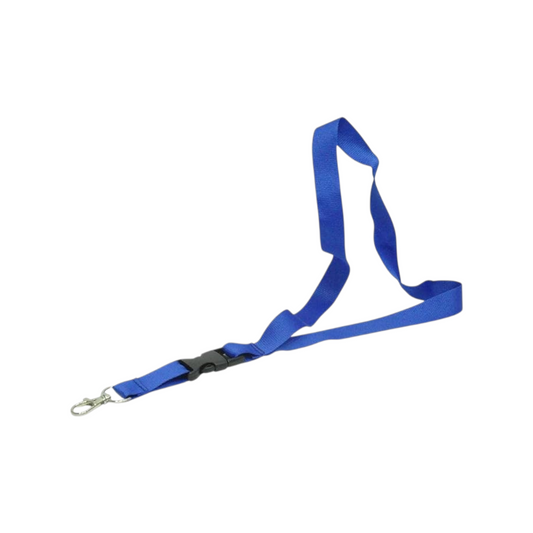 Elite Stationery House blue wide ID ribbon lanyard with a black plastic buckle and metal swivel hook