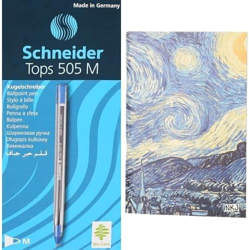 Schneider Stationery Bundle: Tops Ballpoint Pens Blue 3-Pack +Notebook