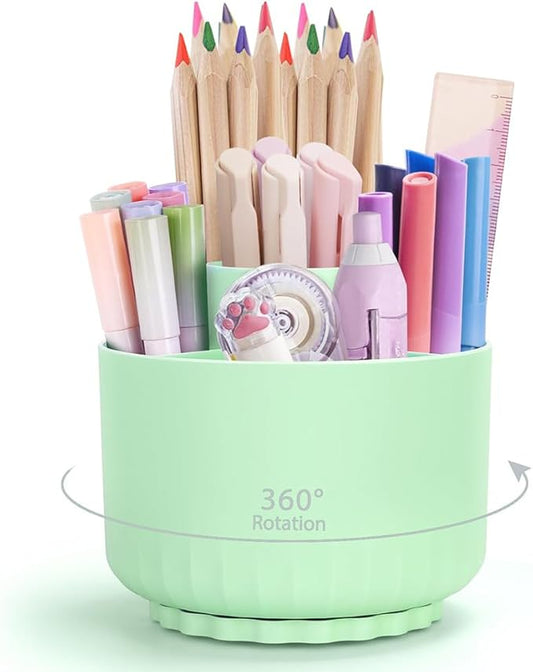 360 Degree Rotating Pen Holder Desk Organizer with 5 Compartments