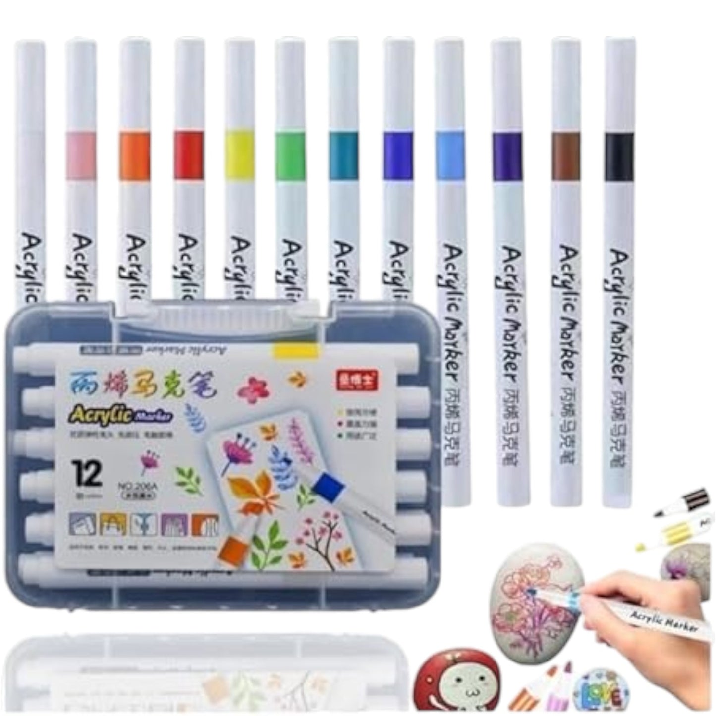 12 Pcs Acrylic Paint Markers Set  Non-Toxic, Water-Based Ink