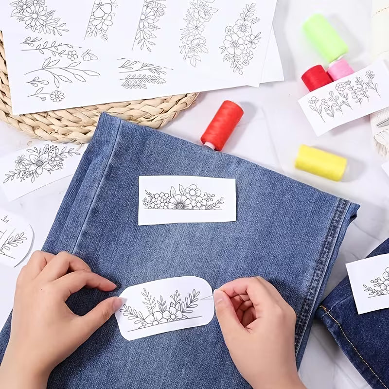 Water-Soluble Embroidery Stabilizer, Pack of 3 Floral Designs, Suitable for Embroidery Patterns,