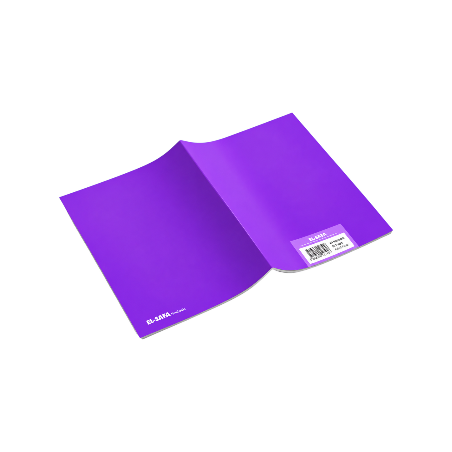 Elite Stationery House EL SAFA A4 purple lined notebook with 60 sheets, shown open on a white background.