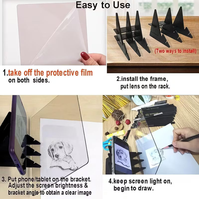 Transparent Painting Board Optical Imaging Painting Tool Mobile Phone Holder Children's Physics Painting Science and Education Toys
