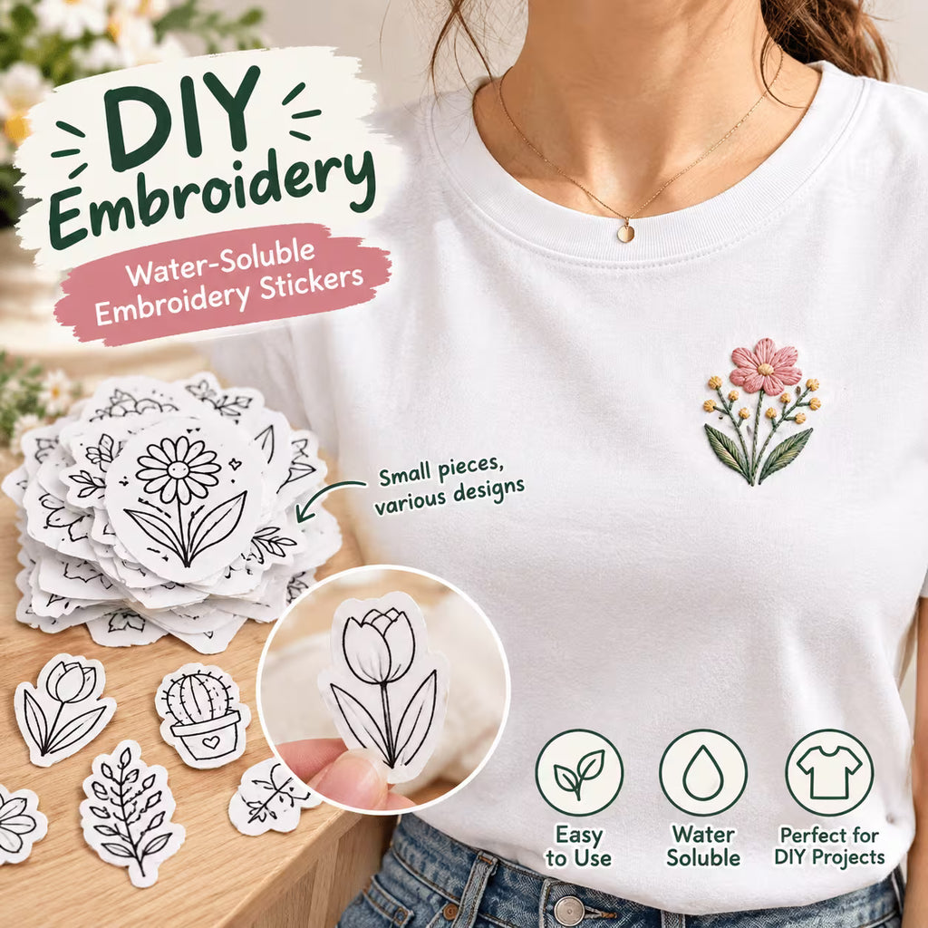 30pcs DIY Embroidery Stickers, Water-Soluble Floral & Botanical Transfer Designs