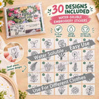 30pcs DIY Embroidery Stickers, Water-Soluble Floral & Botanical Transfer Designs