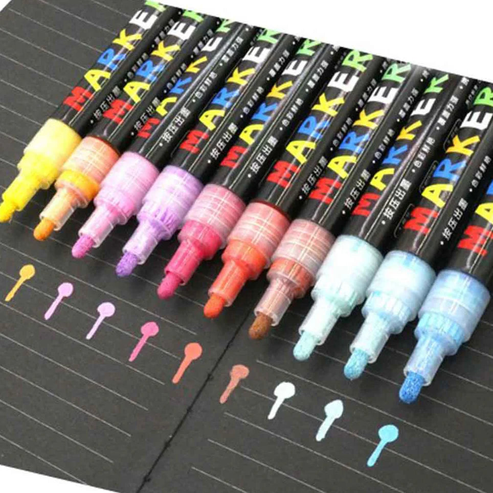 M&G Acrylic Paint Markers, 2mm Round Tip, Set of 12, Basic Colors