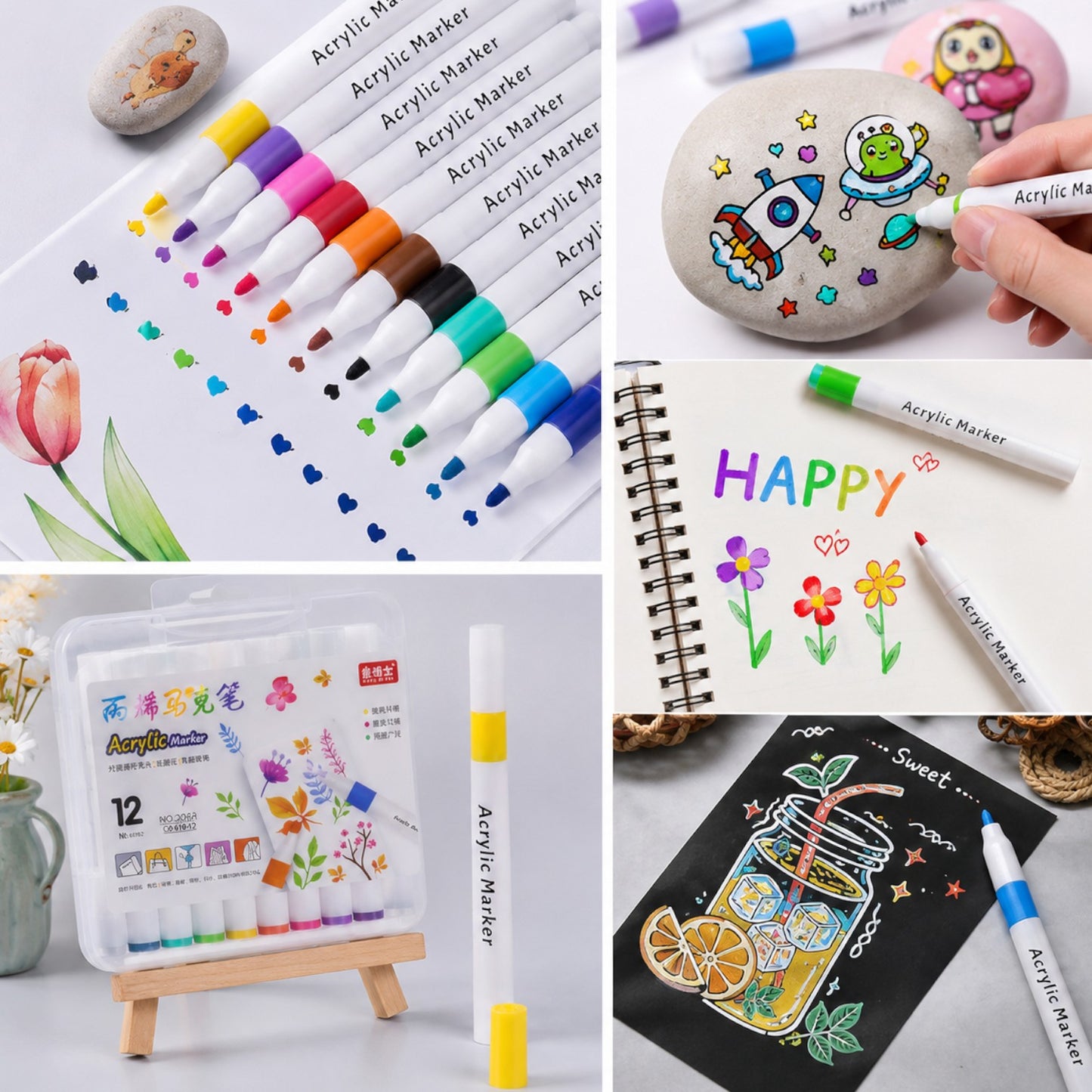 12 Pcs Acrylic Paint Markers Set  Non-Toxic, Water-Based Ink
