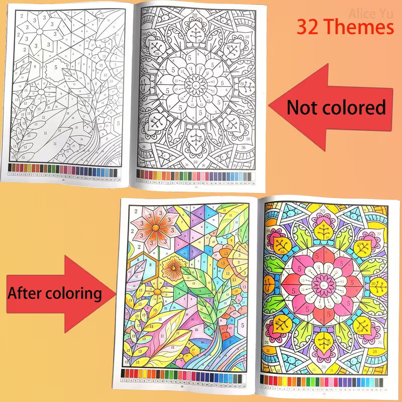 32 Themes Number Coloring Book for Kids & Adults
