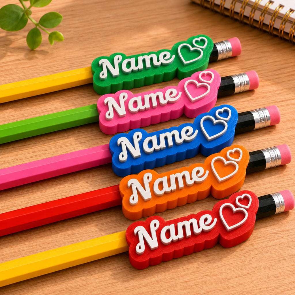Personalized 3 D  Name Pencil Caps+ 1  Free Pencil: ( max 10 letters )
