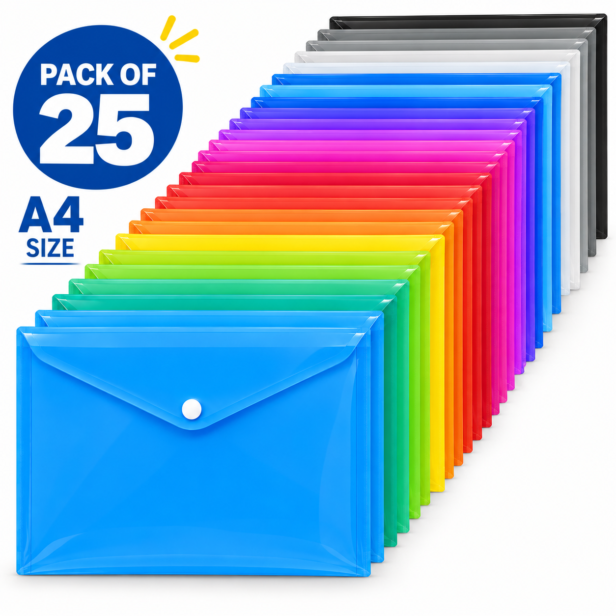 A4 / Foolscap Bright Transparent Popper Wallet/Paper Wallets - Assorted Colors