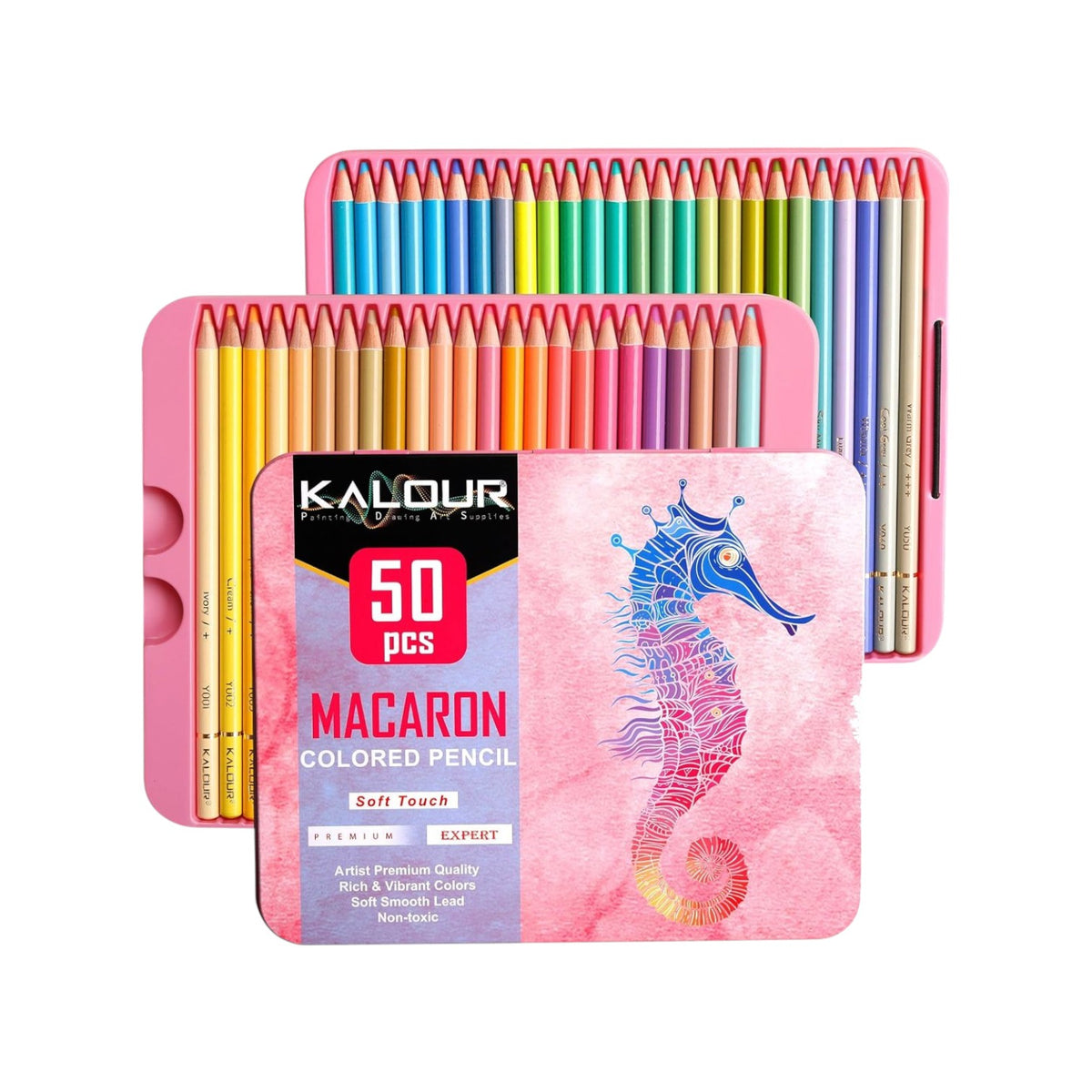50Pcs Metallic, Macaron Colored Pencils Iron Gift Box