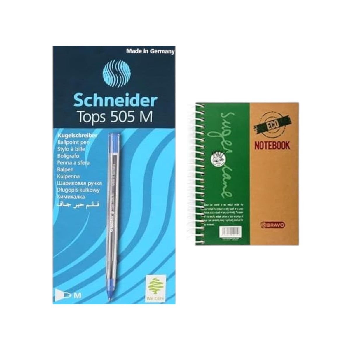 Schneider Stationery Bundle: Tops Ballpoint Pens Blue 3-Pack +Notebook