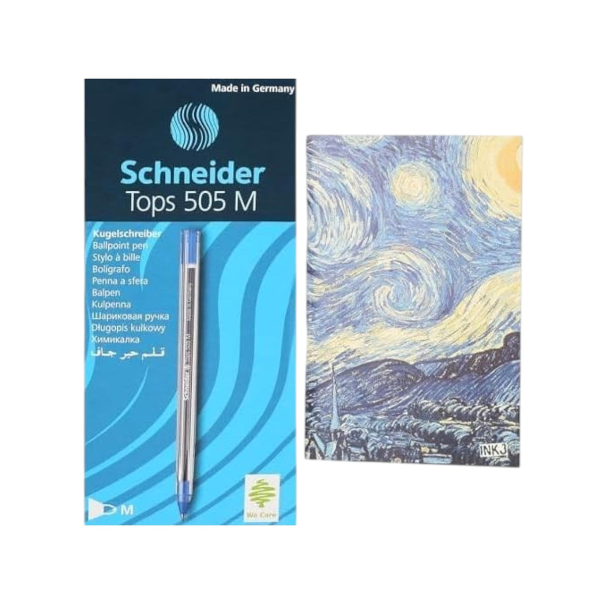 Schneider Stationery Bundle: Tops Ballpoint Pens Blue 3-Pack + A5 Sketchbook Starry Night