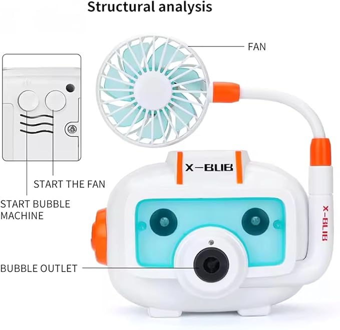Bubble Camera Machine Toy with Light &amp; Music, Electric Fan