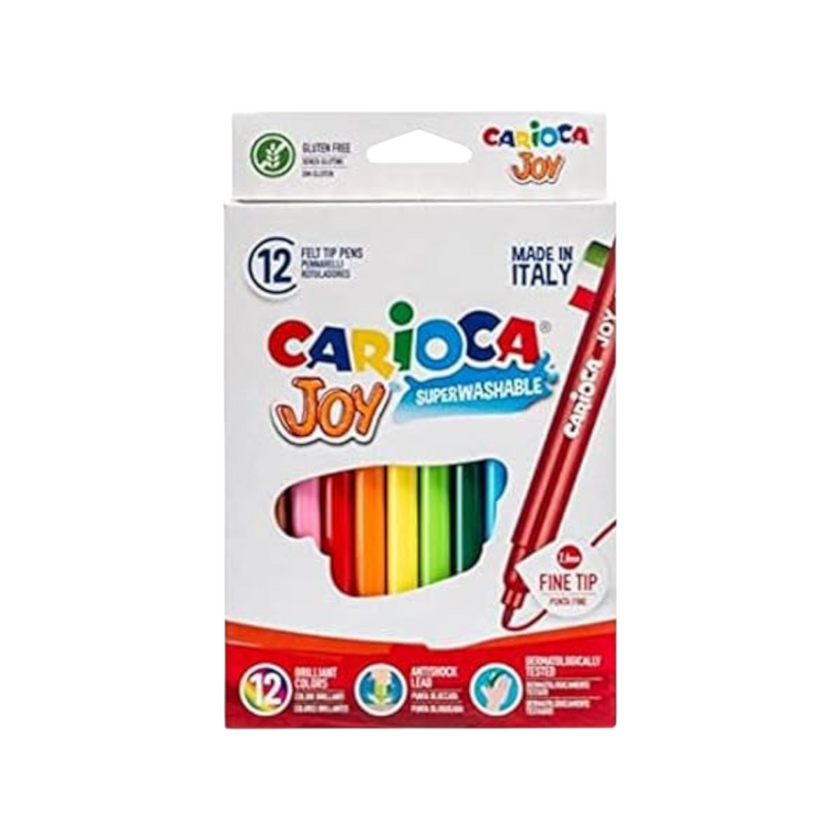 Elite Stationery House Carioca Joy pack of 12 super washable felt tip pens with fine tips in a cardboard box