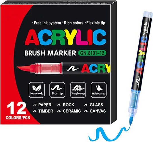 Soft Brush Tip Acrylic Markers, Quick-Drying Waterproof