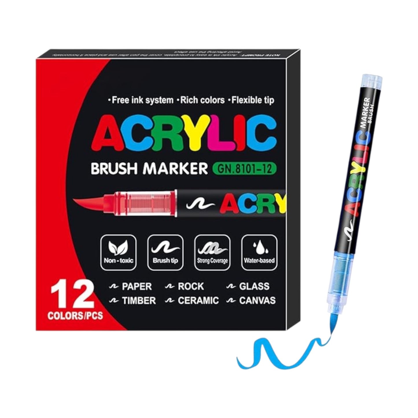 Soft Brush Tip Acrylic Markers, Quick-Drying Waterproof
