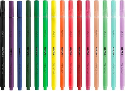Kores K-Beats felt-tip pens – medium tip (M) – 15 colors (incl. 4 pastel and 3 neon)