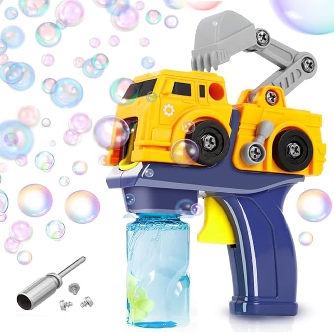 2-in-1 Assembling Bubble Blower with Music & Light, Includes 2 Bottles Refill
