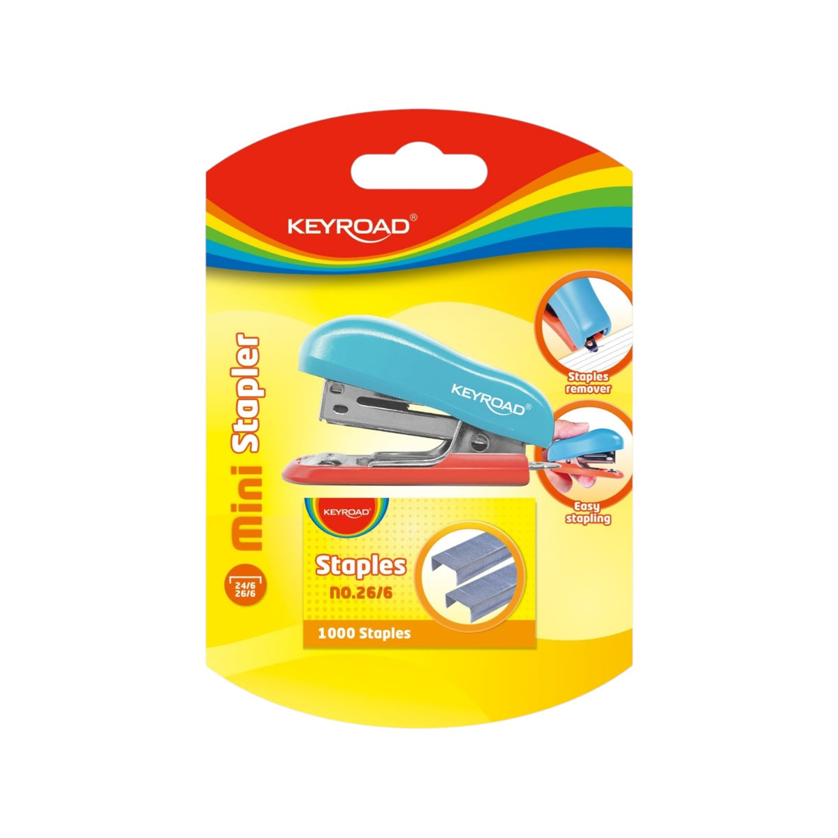 Keyroad Mini Stapler 20 Sheets, Size 24/26/6 + 1000 Staples, 1 Piece on Card