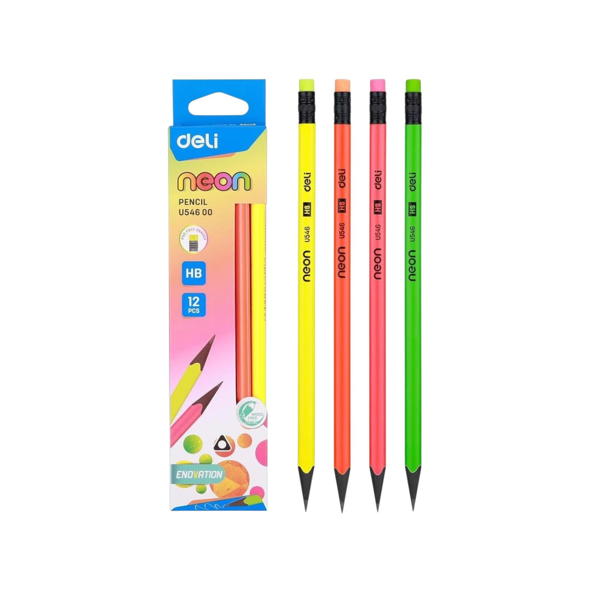 Deli Neon HB Pencil U54600 – 12 Pcs