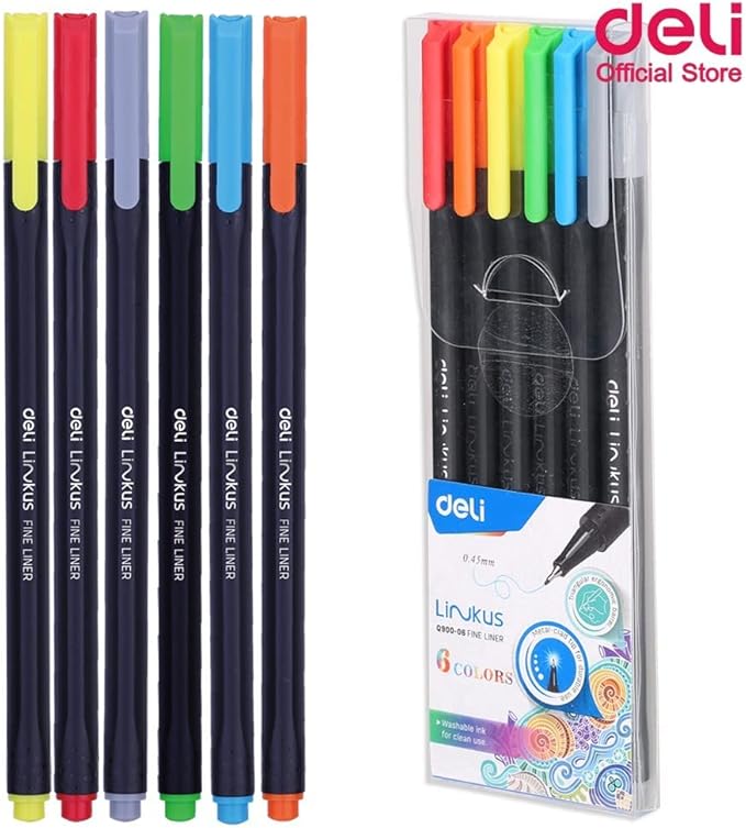 Deli q900-06 fine liner, 0.45 mm - 6  -  12  colors
