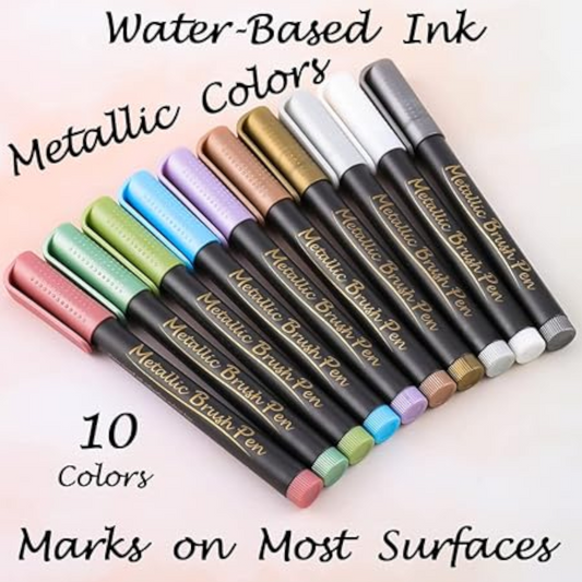 Metallic Brush Marker Pens  Set of 10
